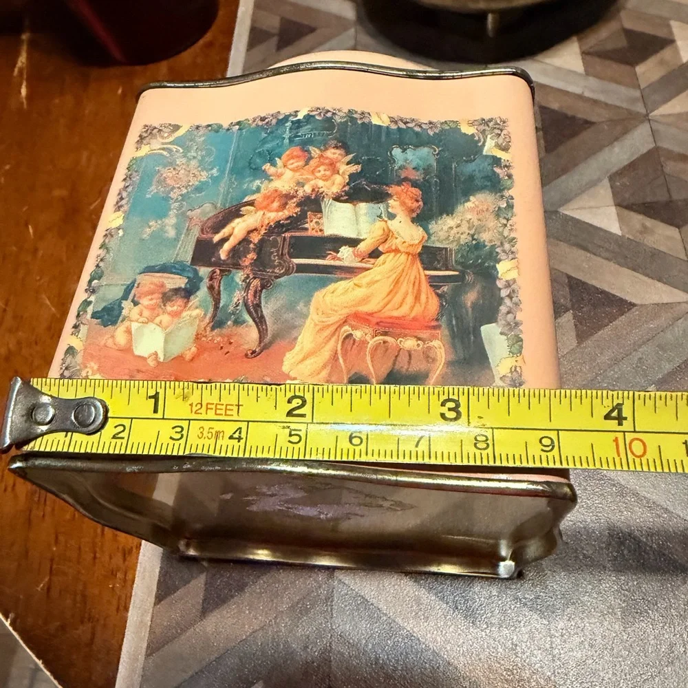Vintage Decorative Peach  Pink Metal Canister with Cherub Panel‎ Victorian